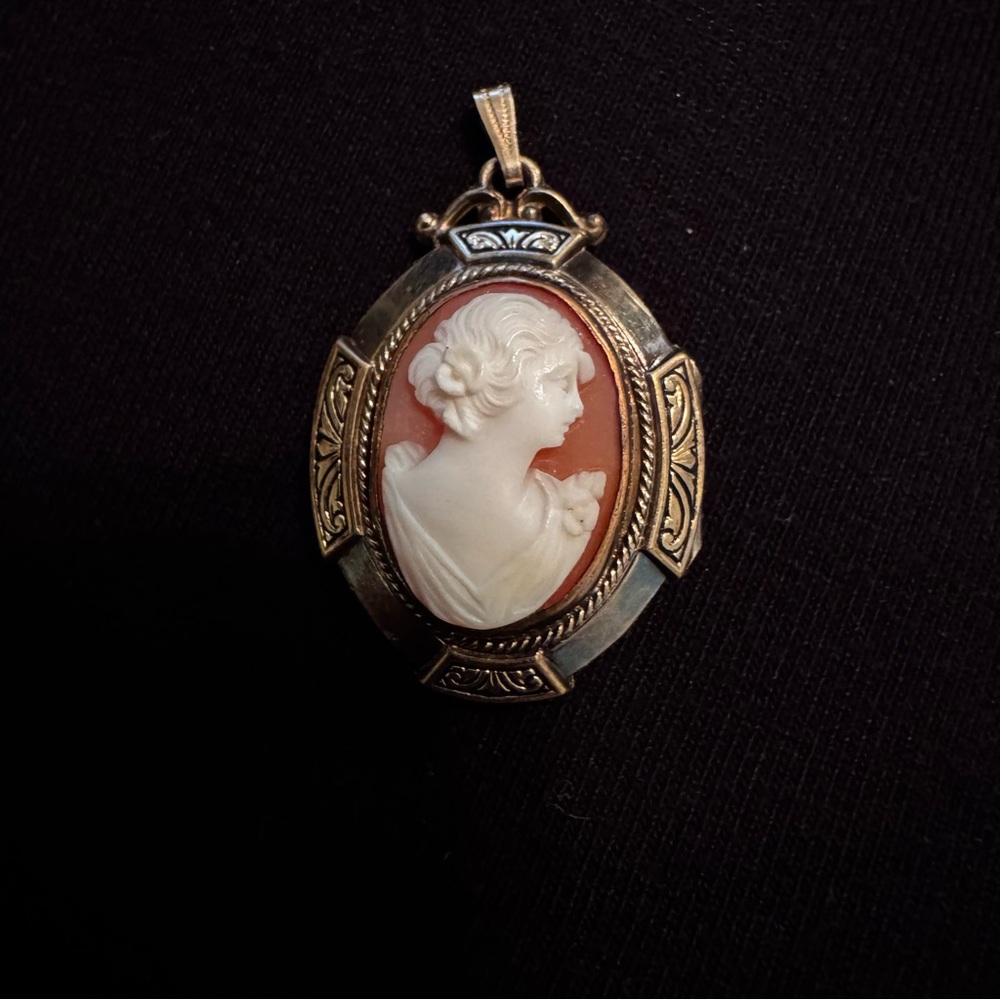 Elegant Gold and Cream Cameo Pendant , locket